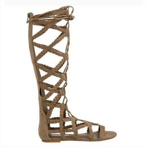 Steve Madden Gladiator Sandals Knee High‎ Lace Up Tan Suede Women's Size 9.5